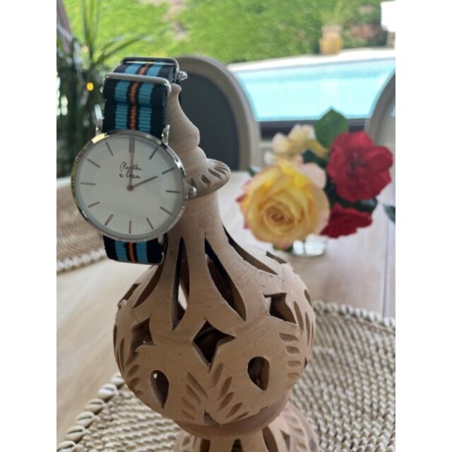 Menthe à l'eau - Montre Homme La Résistante bracelet nato noir/bleu/orange chromée