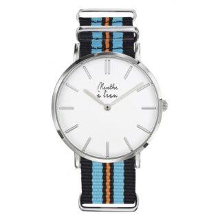 Menthe à l’eau - Montre Homme La Résistante bracelet nato noir/bleu/orange chromée