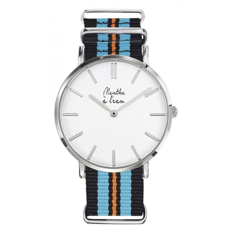 Menthe à l'eau - Montre Homme La Résistante bracelet nato noir/bleu/orange chromée