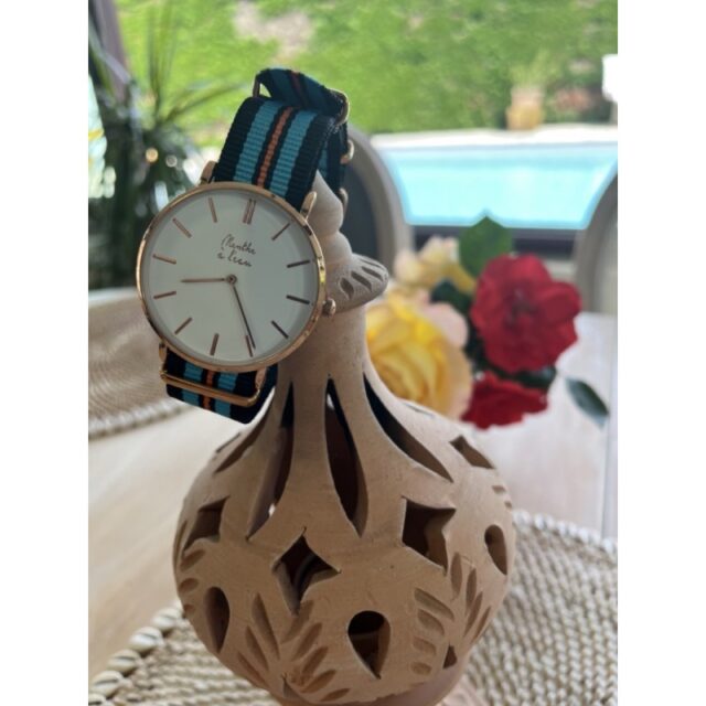 Menthe à l'eau - Montre Homme La Résistante bracelet nato noir/bleu/orange rose dorée