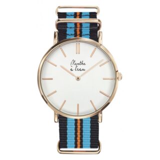 Menthe à l’eau - Montre Homme La Résistante bracelet nato noir/bleu/orange rose dorée