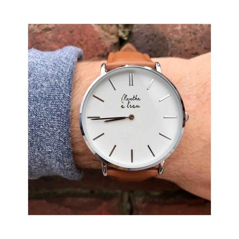 Menthe à l'eau - Montre Homme La Véritable bracelet cuir camel fond blanc chromée – Camel