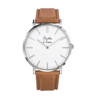 Menthe à l’eau - Montre Homme La Véritable bracelet cuir camel fond blanc chromée