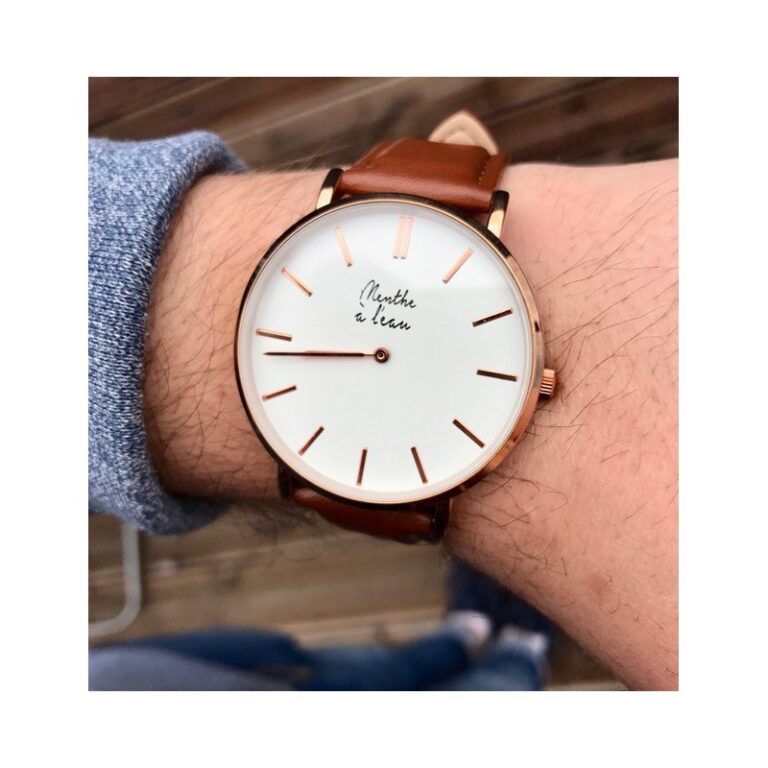 Menthe à l'eau - Montre Homme La Véritable bracelet cuir camel fond blanc rose dorée – Camel
