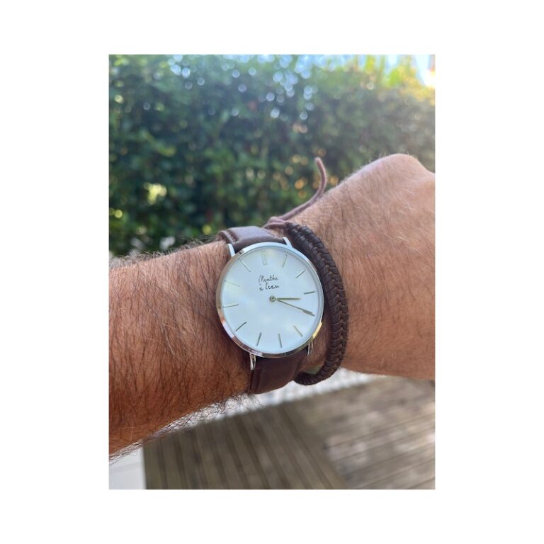 Menthe à l'eau - Montre Homme La Véritable bracelet cuir Marron fond blanc chromée – Marron