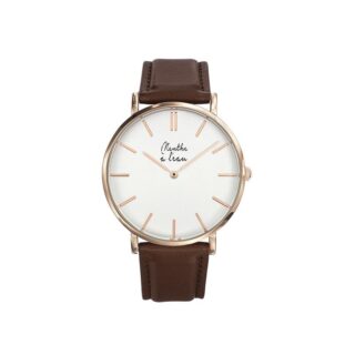 Menthe à l’eau - Montre Homme La Véritable bracelet cuir Marron fond blanc rose dorée