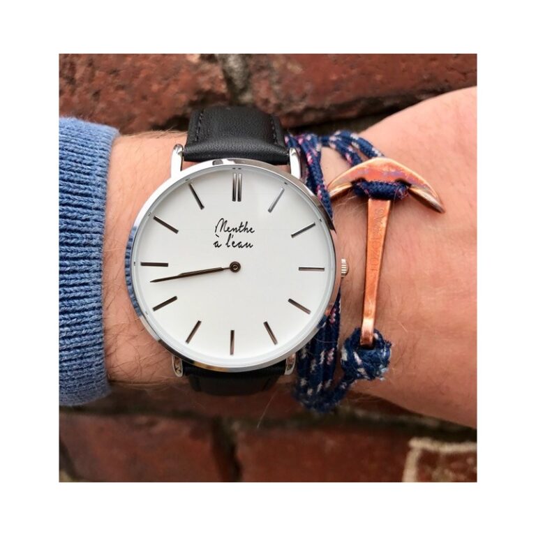 Menthe à l'eau - Montre Homme La Véritable bracelet cuir noir fond blanc chromée – Noir