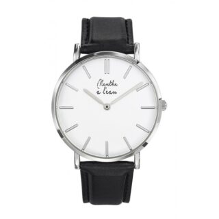 Menthe à l’eau - Montre Homme La Véritable bracelet cuir noir fond blanc chromée