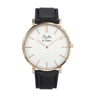 Menthe à l’eau - Montre Homme La Véritable bracelet cuir noir fond blanc rose dorée