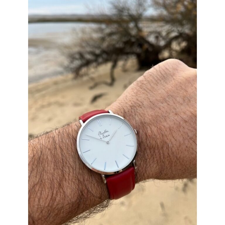 Menthe à l'eau - Montre Homme La Véritable bracelet cuir rouge fond blanc chromée – Rouge