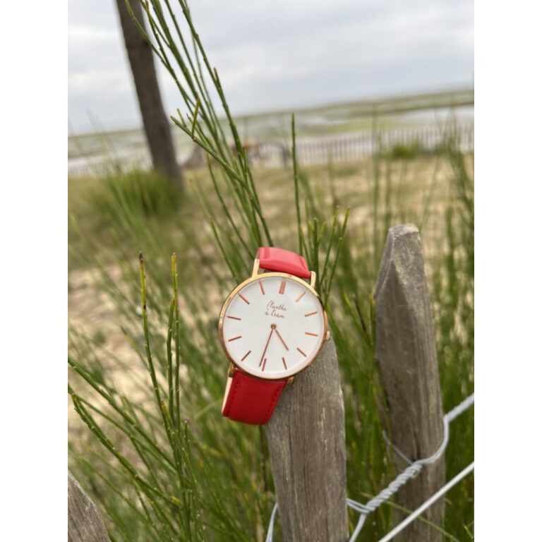 Menthe à l'eau - Montre Homme La Véritable bracelet cuir rouge fond blanc rose dorée – Rouge