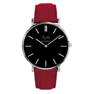 Menthe à l’eau - Montre Homme La Véritable bracelet cuir rouge fond noir chromée