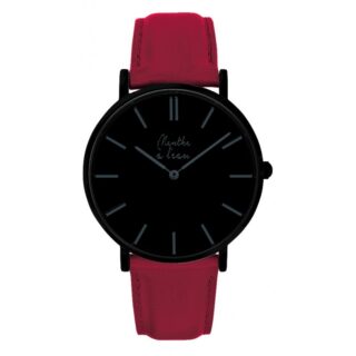 Menthe à l’eau - Montre Homme La Véritable bracelet cuir rouge fond noir finition noire