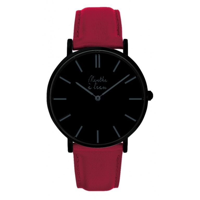 Menthe à l'eau - Montre Homme La Véritable bracelet cuir rouge fond noir finition noire