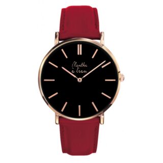 Montre Homme La Véritable bracelet cuir rouge fond noir rose dorée par la marque Menthe à l’eau Menthe à l’eau - Montre Homme La Véritable bracelet cuir rouge fond noir rose dorée