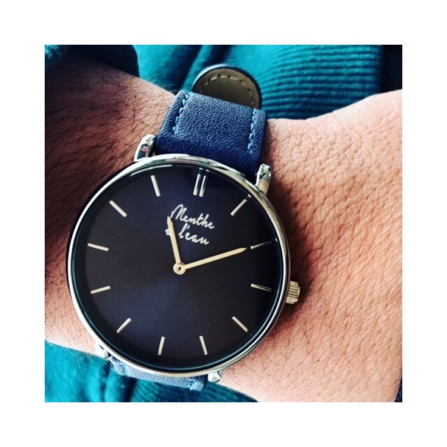 Menthe à l'eau - Montre Mixte L'Indécise bracelet façon cuir bleu chromée