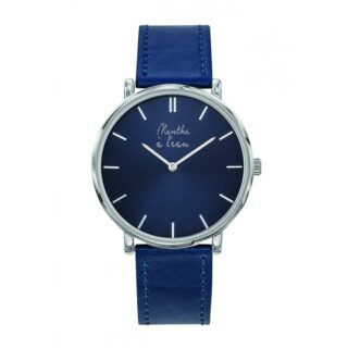Menthe à l’eau - Montre Mixte L’Indécise bracelet façon cuir bleu chromée