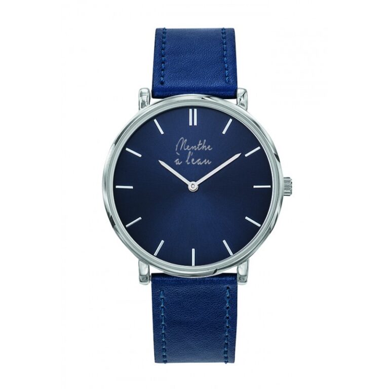 Menthe à l'eau - Montre Mixte L'Indécise bracelet façon cuir bleu chromée