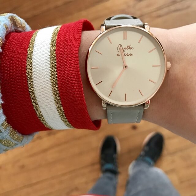 Menthe à l'eau - Montre Mixte L'Indécise bracelet façon cuir gris fond soleillé rose d