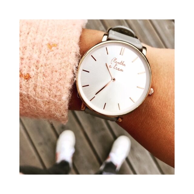Menthe à l'eau - Montre Mixte L'Indécise bracelet façon cuir gris fond soleillé rose d