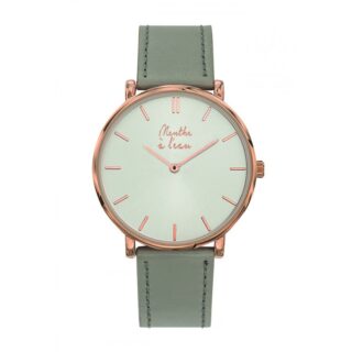Menthe à l’eau - Montre Mixte LIndécise bracelet façon cuir gris fond soleillé rose dorée