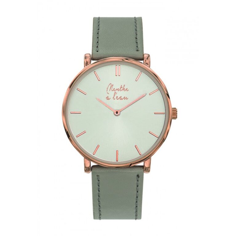 Menthe à l'eau - Montre Mixte L'Indécise bracelet façon cuir gris fond soleillé rose d