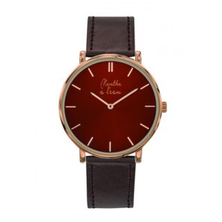 Montre Mixte L’Indécise bracelet façon cuir marron fond rouge rose d par la marque Menthe à l’eau Menthe à l’eau - Montre Mixte L’Indécise bracelet façon cuir marron fond rouge rose d