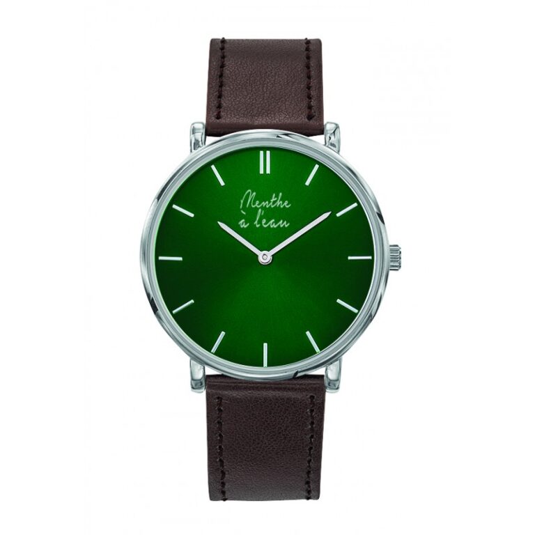 Menthe à l'eau - Montre Mixte L'Indécise bracelet façon cuir marron fond vert chromée