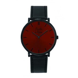 Menthe à l’eau - Montre Mixte LIndécise bracelet façon cuir noir fond rouge noir