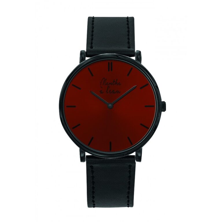 Menthe à l'eau - Montre Mixte L'Indécise bracelet façon cuir noir fond rouge noir