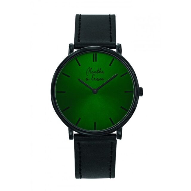 Menthe à l’eau - Montre Mixte L’Indécise bracelet façon cuir noir fond vert noir
