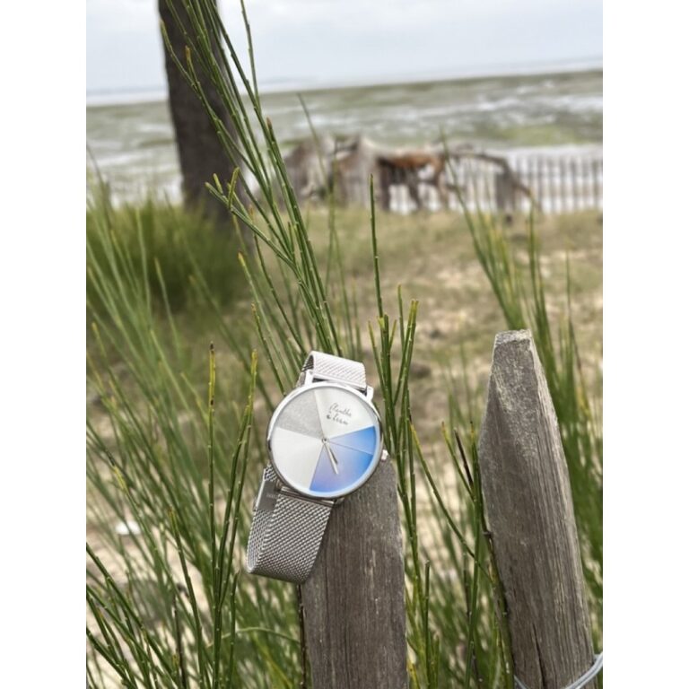 Menthe à l'eau - Montre Mixte L'Indécise maille chromée bleu design – Gris