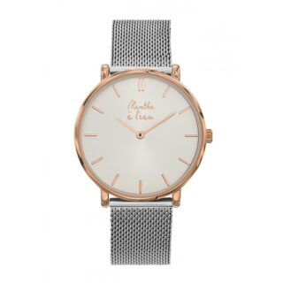 Menthe à l’eau - Montre Mixte L’Indécise maille chromée fond soleillé rose dorée