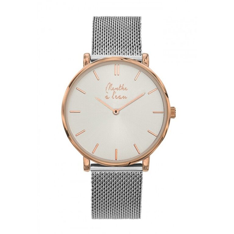 Menthe à l'eau - Montre Mixte L'Indécise maille chromée fond soleillé rose dorée