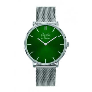 Montre Mixte L’Indécise maille chromée fond vert par la marque Menthe à l’eau Menthe à l’eau - Montre Mixte L’Indécise maille chromée fond vert