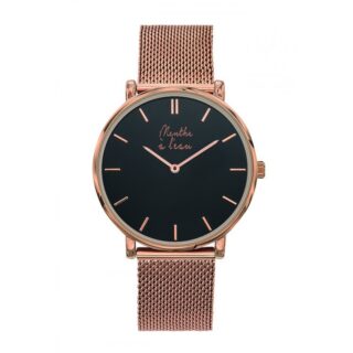 Menthe à l’eau - Montre Mixte LIndécise maille dorée rose fond noir rose dorée
