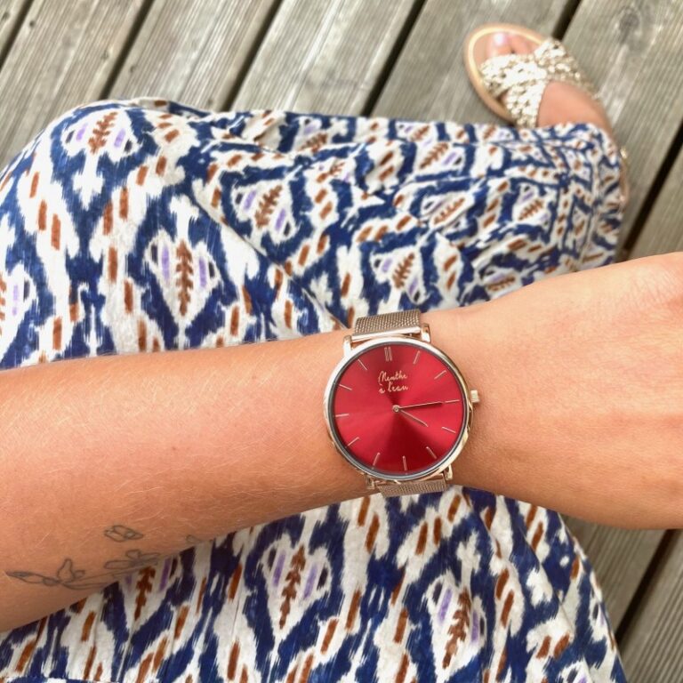 Menthe à l'eau - Montre Mixte L'Indécise maille dorée rose fond rouge – Jaune