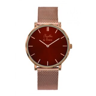 Menthe à l’eau - Montre Mixte LIndécise maille dorée rose fond rouge
