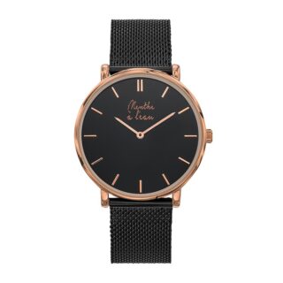 Menthe à l’eau - Montre Mixte L’Indécise maille noire fond noir rose dorée
