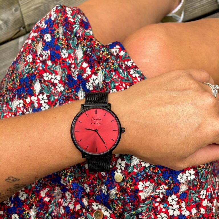 Menthe à l'eau - Montre Mixte L'Indécise maille noire fond rouge – Noir