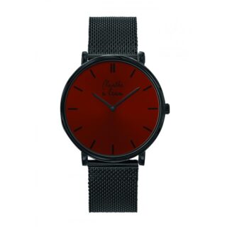 Montre Mixte L’Indécise maille noire fond rouge par la marque Menthe à l’eau Menthe à l’eau - Montre Mixte L’Indécise maille noire fond rouge