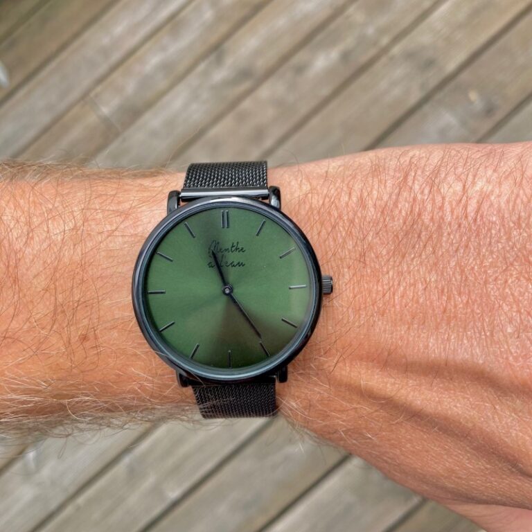 Menthe à l'eau - Montre Mixte L'Indécise maille noire fond vert noir – Noir