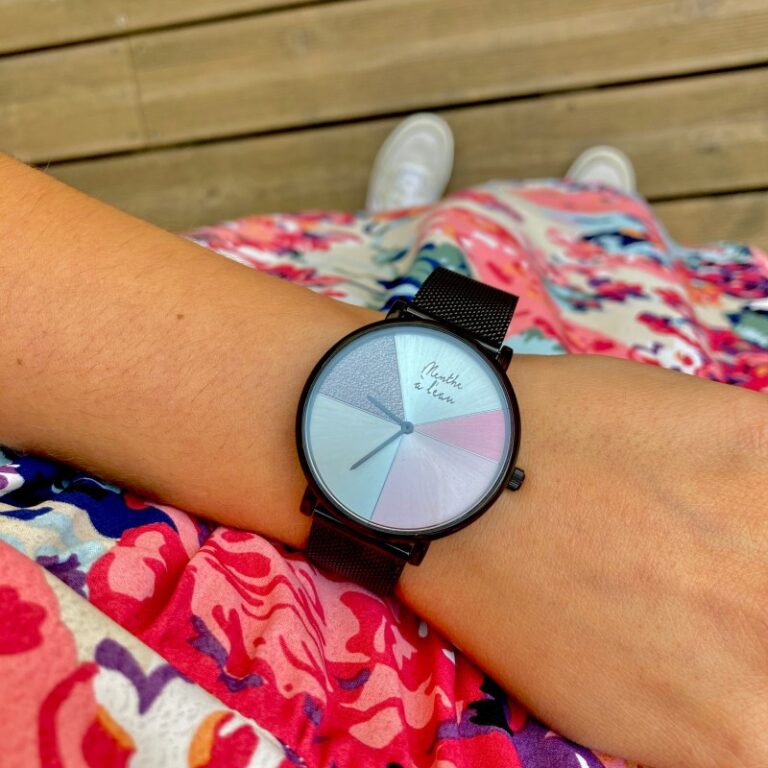 Menthe à l'eau - Montre Mixte L'Indécise maille noire rose design – Noir
