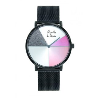 Montre Mixte L’Indécise maille noire rose design par la marque Menthe à l’eau Menthe à l’eau - Montre Mixte L’Indécise maille noire rose design