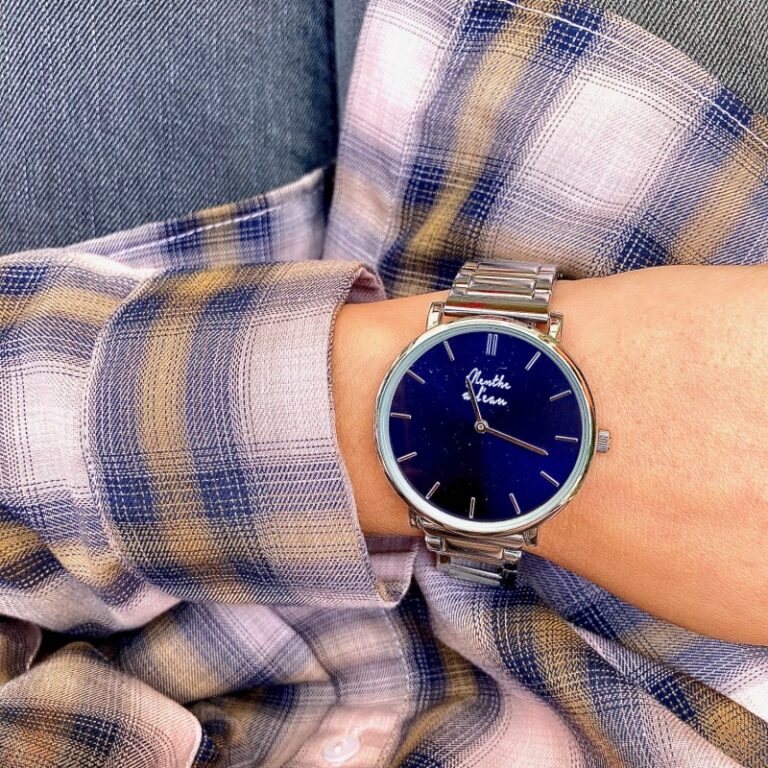 Menthe à l'eau - Montre Mixte L'Intemporelle chromée fond bleu – Gris