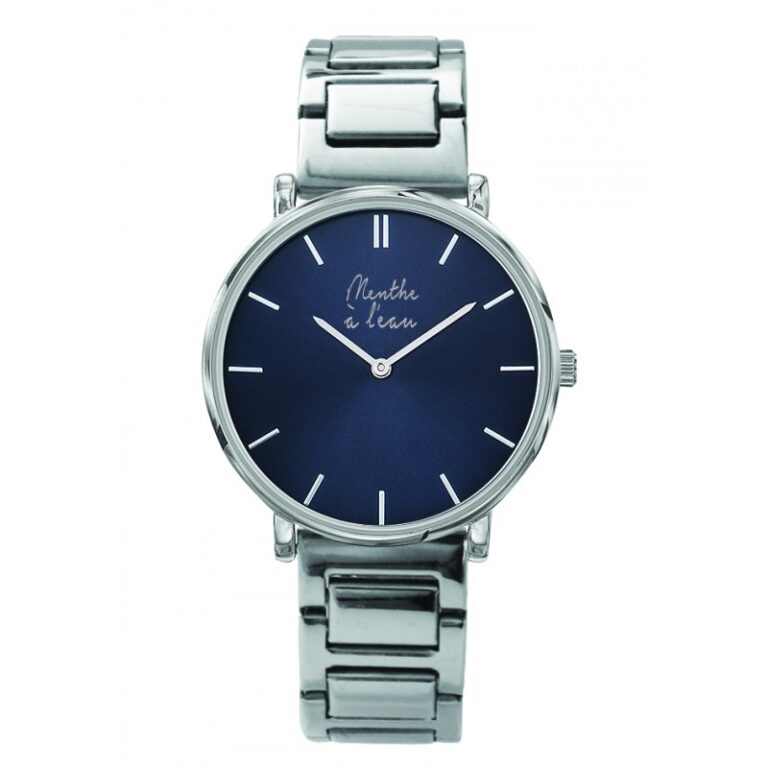 Menthe à l'eau - Montre Mixte L'Intemporelle chromée fond bleu