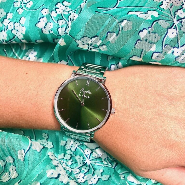 Menthe à l'eau - Montre Mixte L'Intemporelle chromée fond vert – Gris