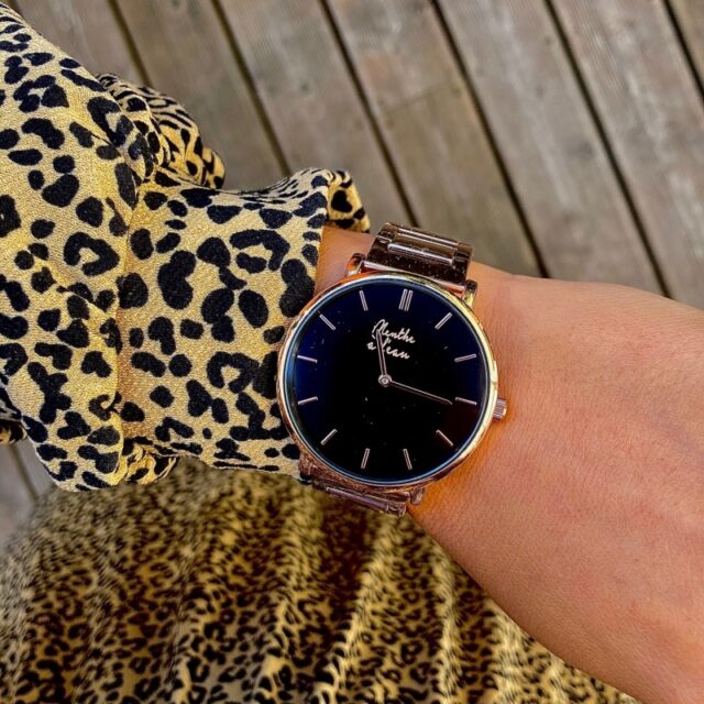 Menthe à l'eau - Montre Mixte L'Intemporelle dorée rose fond noir