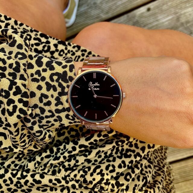 Menthe à l'eau - Montre Mixte L'Intemporelle dorée rose fond noir