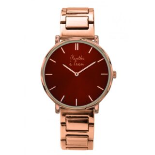 Menthe à l’eau - Montre mixte L’Intemporelle dorée rose fond rouge